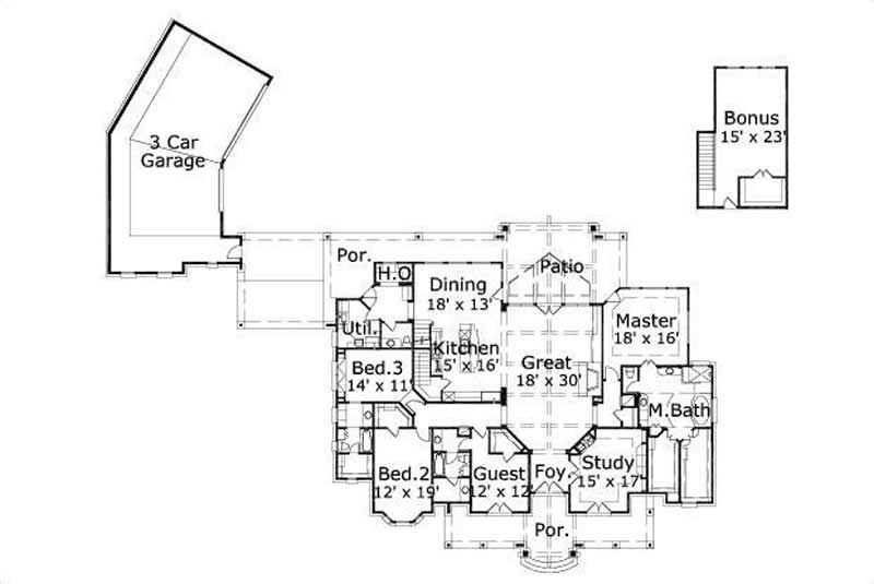 Floor Plan First Story of Spanish Plan #156-1813