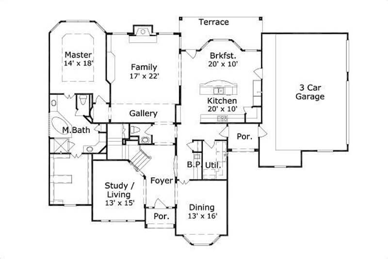 Floor Plan First Story of Country Plan #156-1817