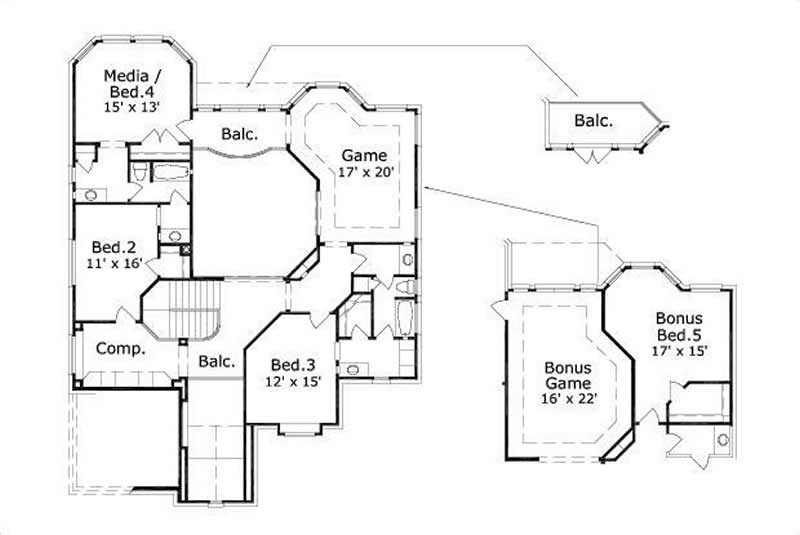 Floor Plan Second Story of Country Plan #156-1819