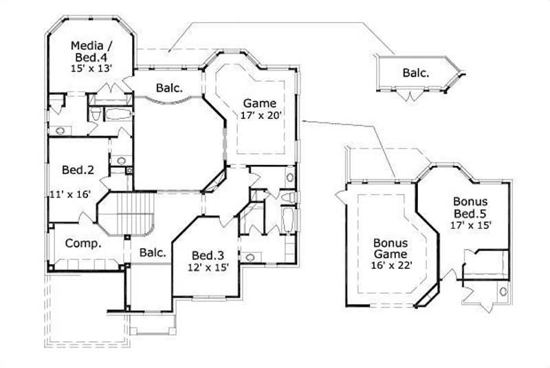 Floor Plan Second Story of Luxury Plan #156-1820