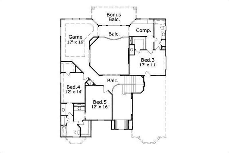 Floor Plan Second Story of Luxury Plan #156-1827