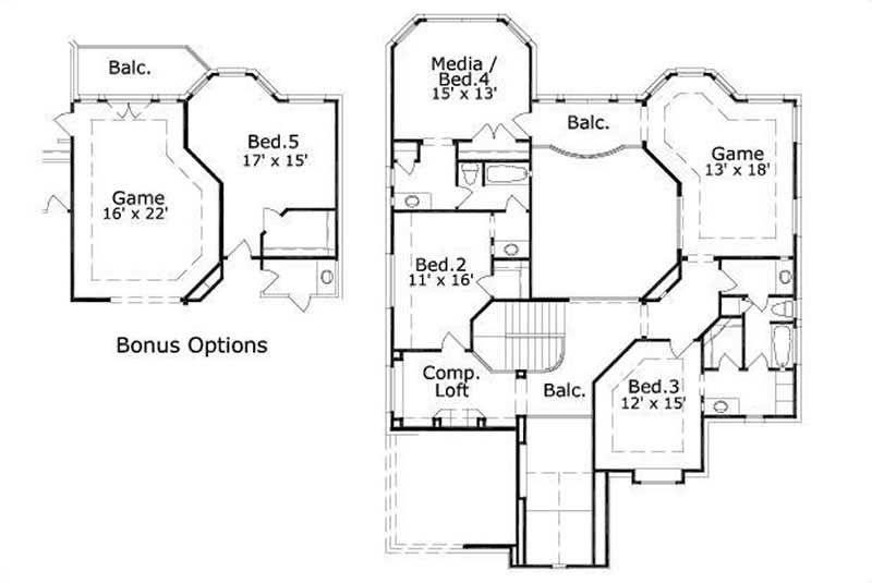 Floor Plan Second Story of Country Plan #156-1830