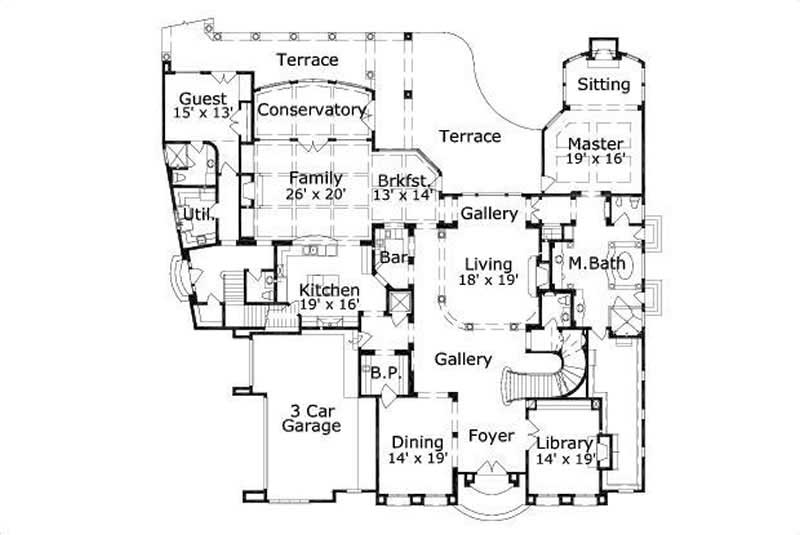 Floor Plan First Story of Mediterranean Plan #156-1833