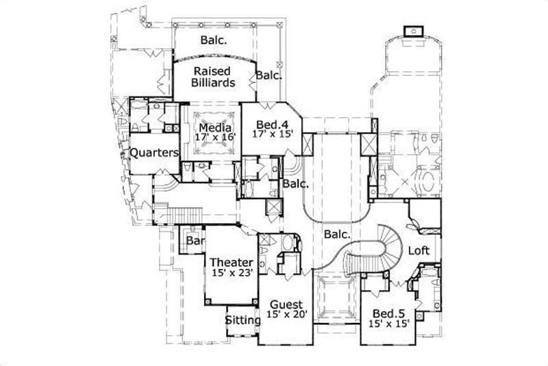 Floor Plan Second Story of Mediterranean Plan #156-1833