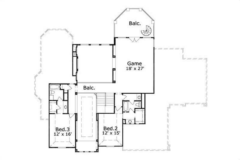 Floor Plan Second Story of Mediterranean Plan #156-1836