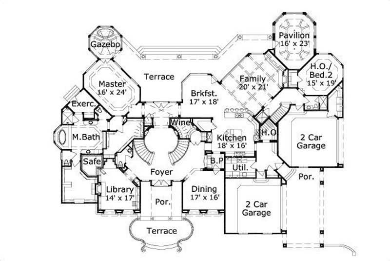 Floor Plan First Story of Mediterranean Plan #156-1837