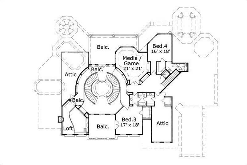Floor Plan Second Story of Mediterranean Plan #156-1837