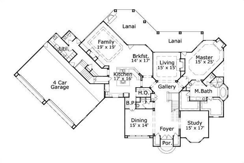 Floor Plan First Story of Contemporary Plan #156-1838