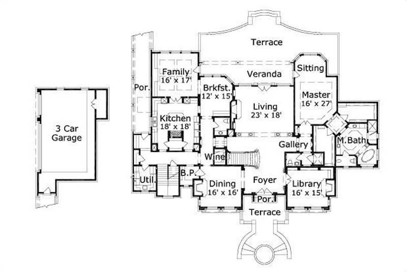 Floor Plan First Story of French Plan #156-1840