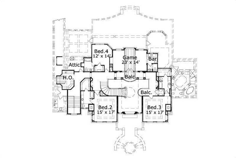Floor Plan Second Story of French Plan #156-1840