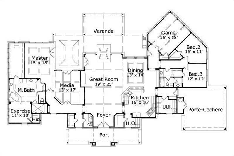 Floor Plan First Story of Country Plan #156-1841