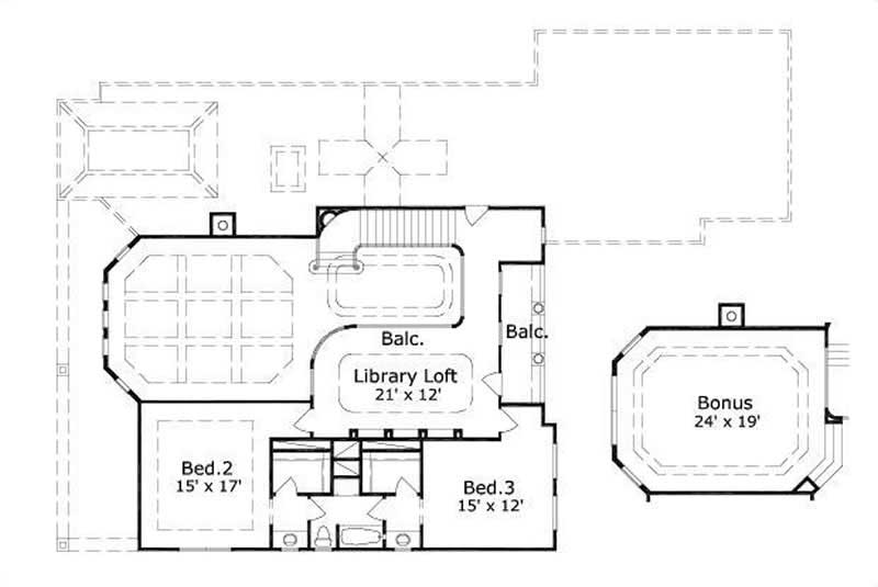 Floor Plan Second Story of Mediterranean Plan #156-1843