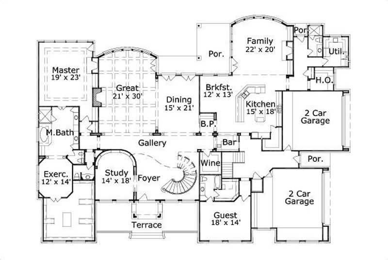 Floor Plan First Story of French Plan #156-1846
