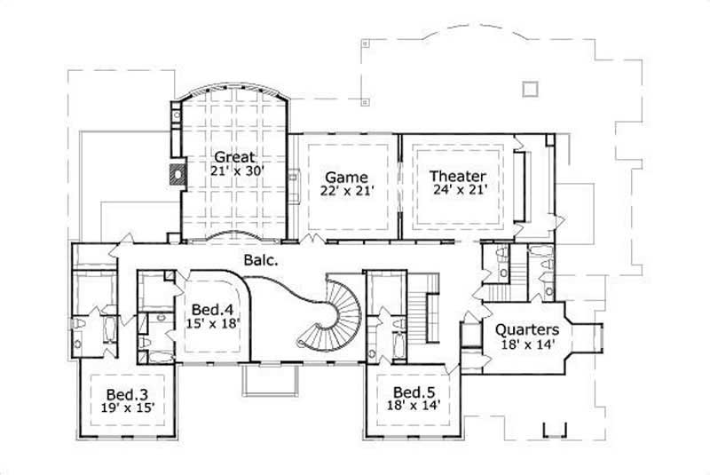 Floor Plan Second Story of French Plan #156-1846