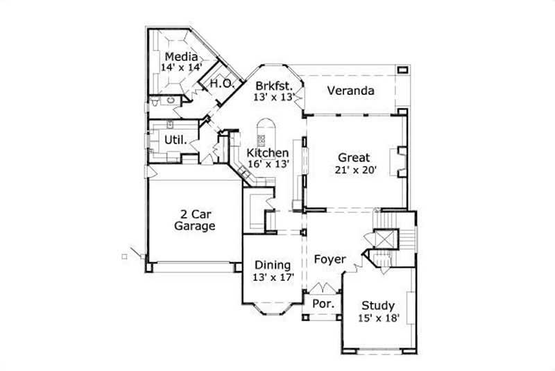 Floor Plan First Story of Country Plan #156-1847