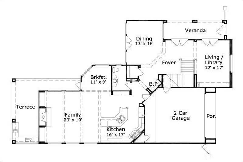 Floor Plan First Story of Country Plan #156-1849
