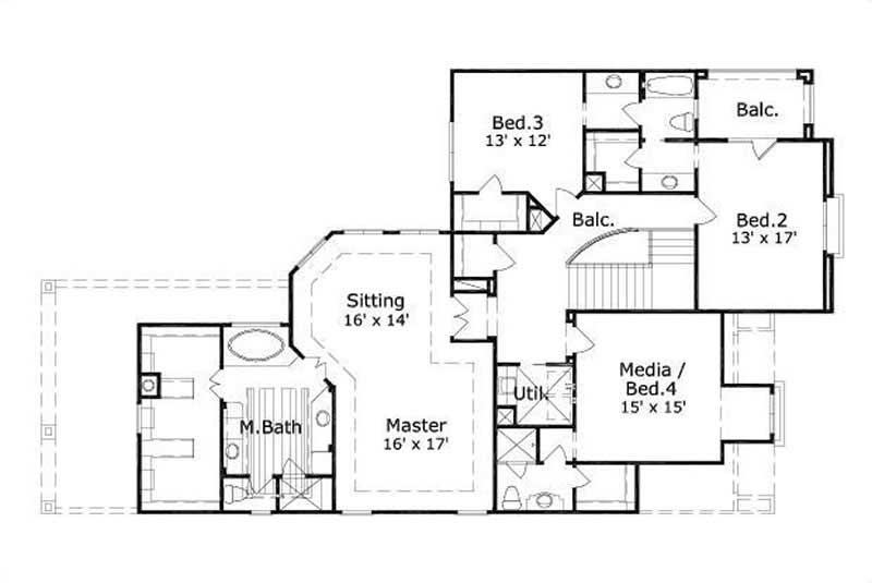 Floor Plan Second Story of Country Plan #156-1849