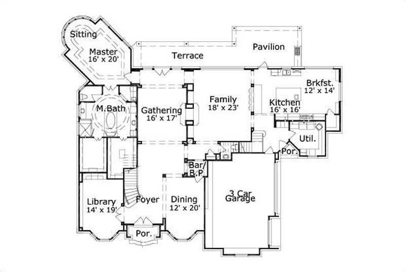 Floor Plan First Story of Luxury Plan #156-1850
