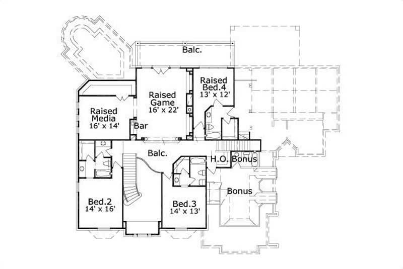 Floor Plan Second Story of Luxury Plan #156-1850