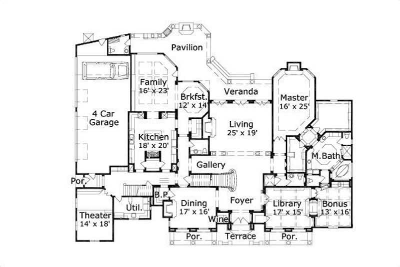 Floor Plan First Story of French Plan #156-1851