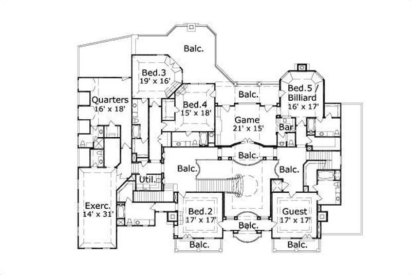 Floor Plan Second Story of French Plan #156-1851