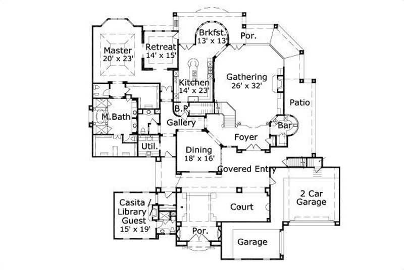 Floor Plan First Story of Spanish Plan #156-1852