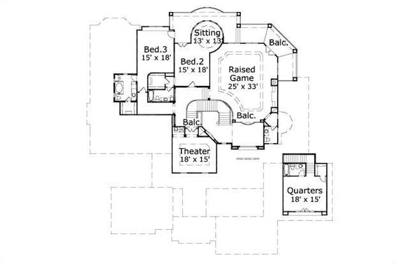 Floor Plan Second Story of Spanish Plan #156-1852