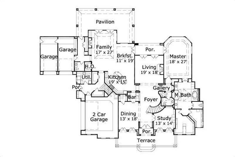 Floor Plan First Story of Country Plan #156-1854