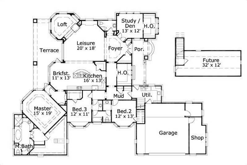 Floor Plan First Story of Country Plan #156-1856