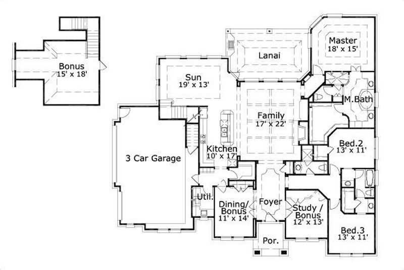 Floor Plan First Story of Ranch Plan #156-1858