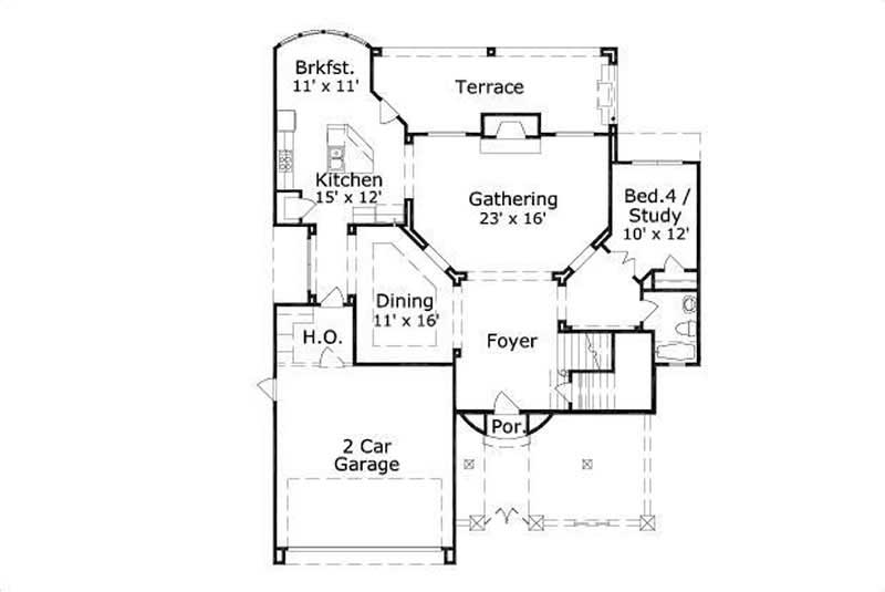 Floor Plan First Story of Traditional Plan #156-1862
