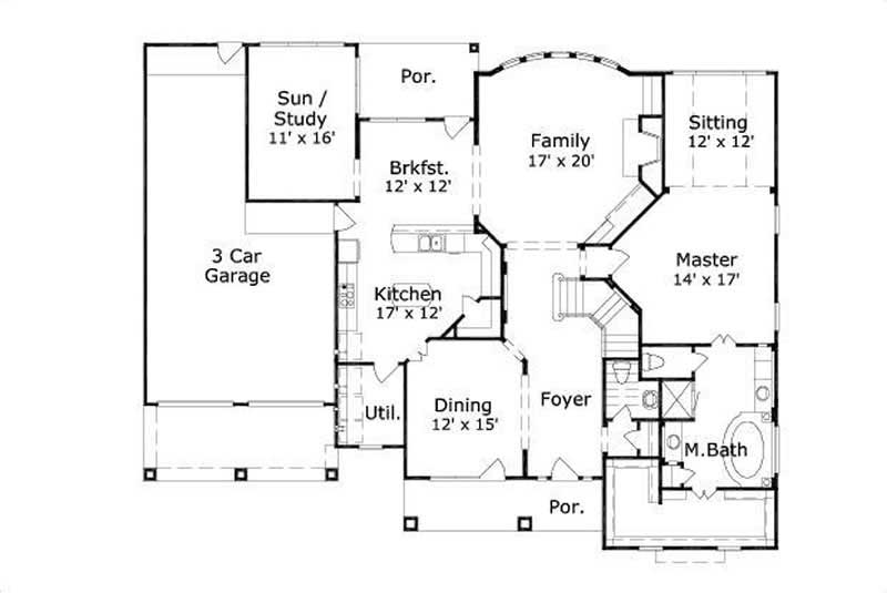 Floor Plan First Story of Country Plan #156-1863