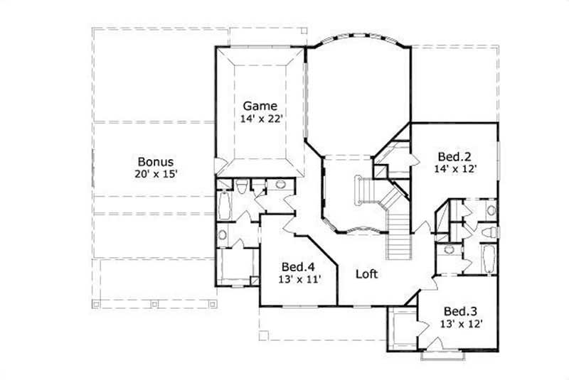 Floor Plan Second Story of Country Plan #156-1863