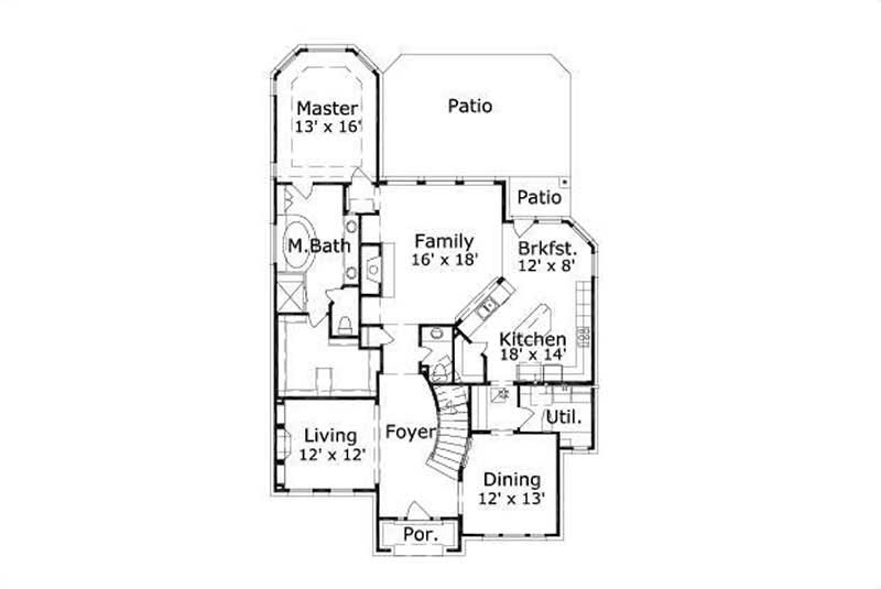 Floor Plan First Story of Traditional Plan #156-1865