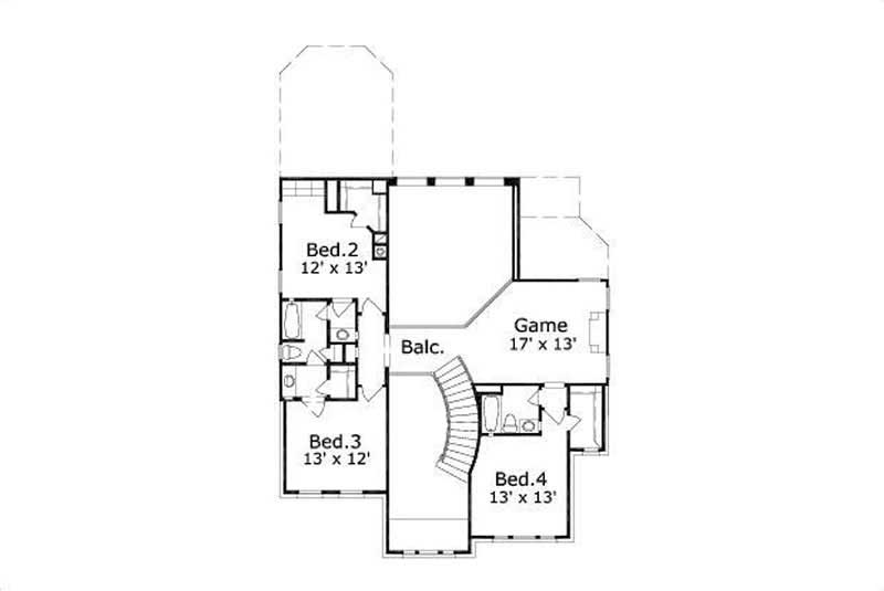 Floor Plan Second Story of Traditional Plan #156-1865
