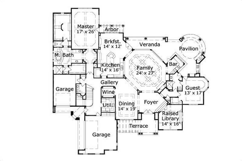 Floor Plan First Story of Mediterranean Plan #156-1866