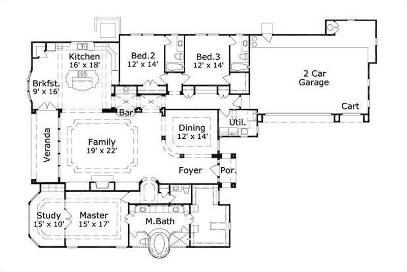 Floor Plan First Story of Mediterranean Plan #156-1868