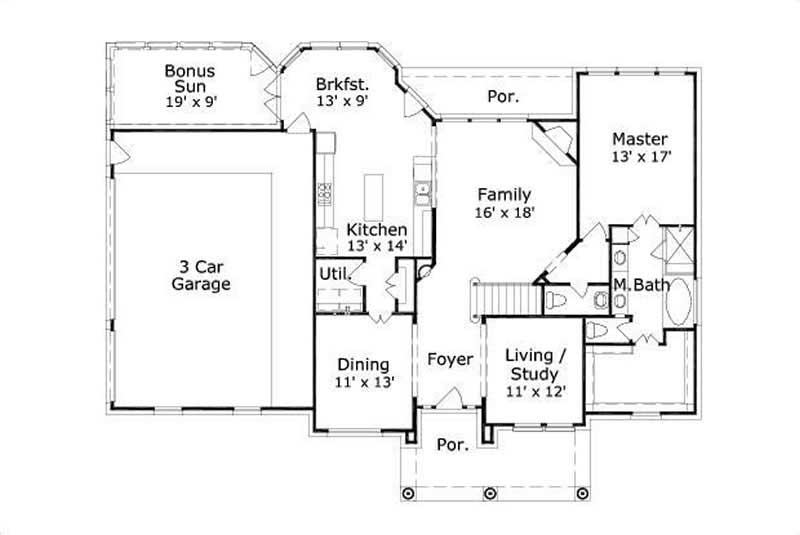 Floor Plan First Story of Traditional Plan #156-1870