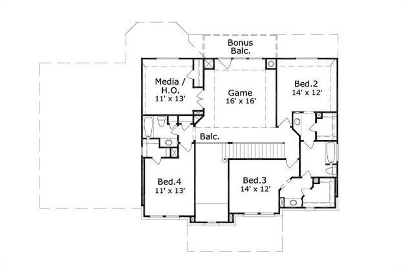 Floor Plan Second Story of Traditional Plan #156-1870
