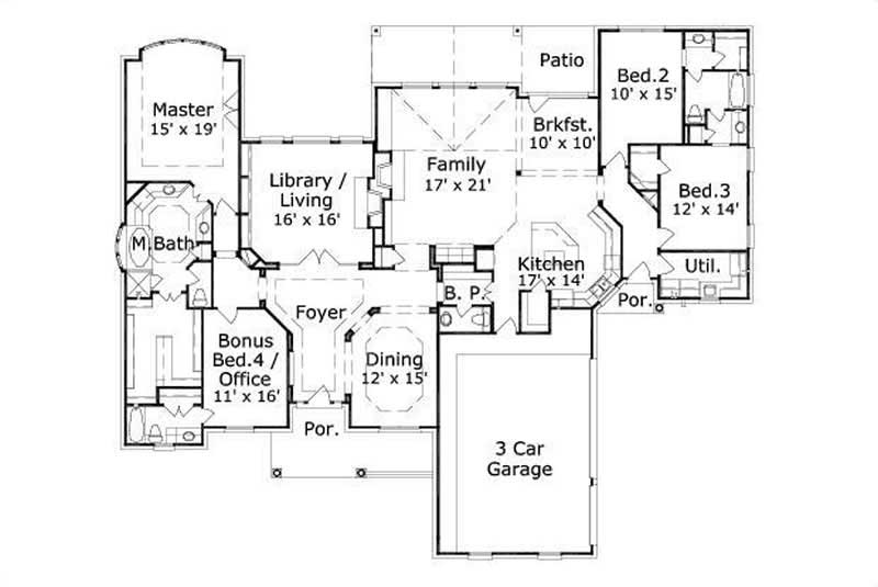 Floor Plan First Story of Country Plan #156-1872