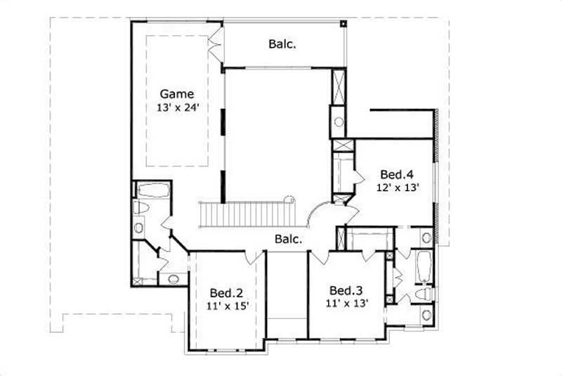 Floor Plan Second Story of Luxury Plan #156-1875