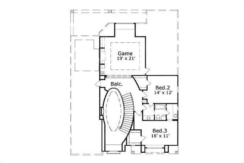 Floor Plan Second Story of Mediterranean Plan #156-1876