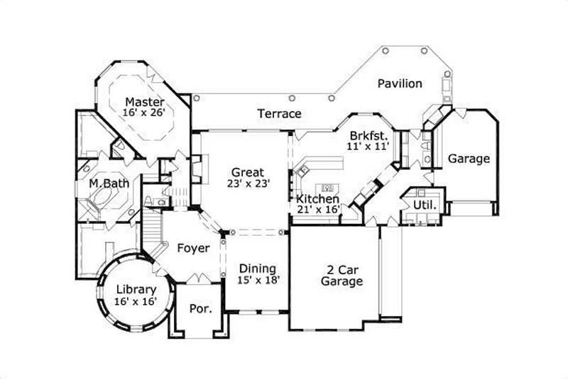 Floor Plan First Story of Mediterranean Plan #156-1879