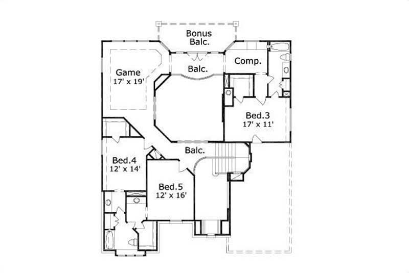 Floor Plan Second Story of Luxury Plan #156-1882