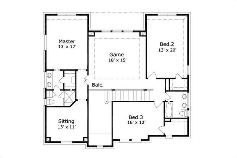 Floor Plan Second Story of Luxury Plan #156-1884