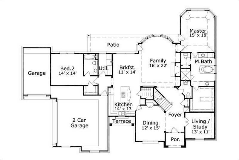 Floor Plan First Story of Country Plan #156-1885