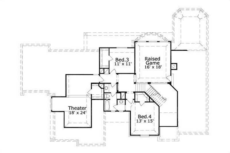 Floor Plan Second Story of Country Plan #156-1885