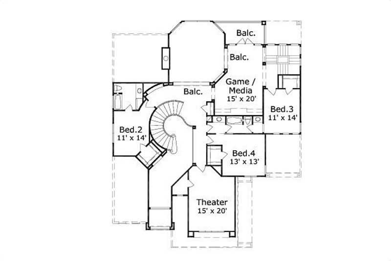 Floor Plan Second Story of Luxury Plan #156-1886