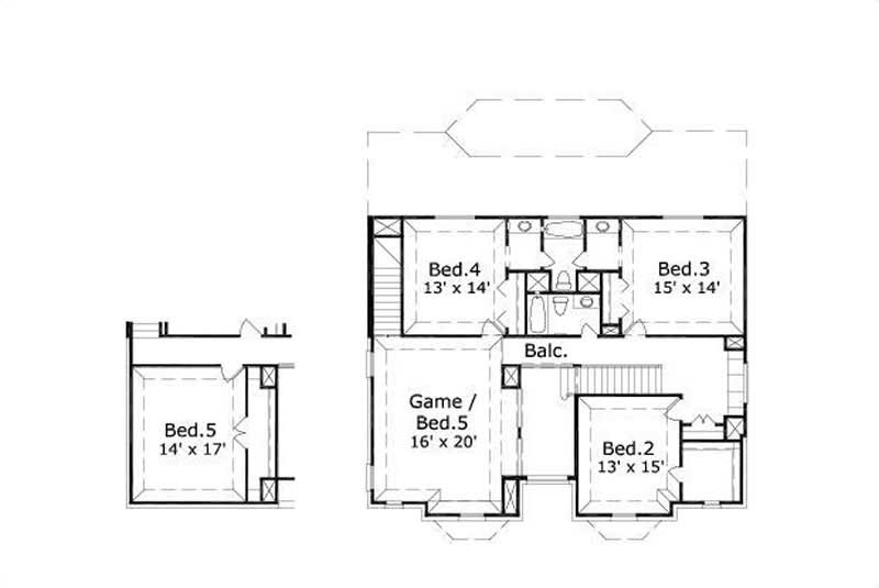 Floor Plan Second Story of Luxury Plan #156-1887