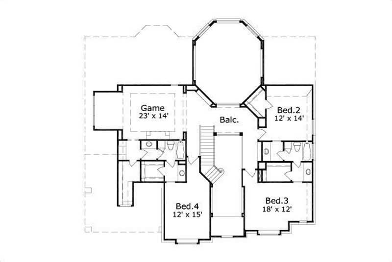 Floor Plan Second Story of Luxury Plan #156-1892